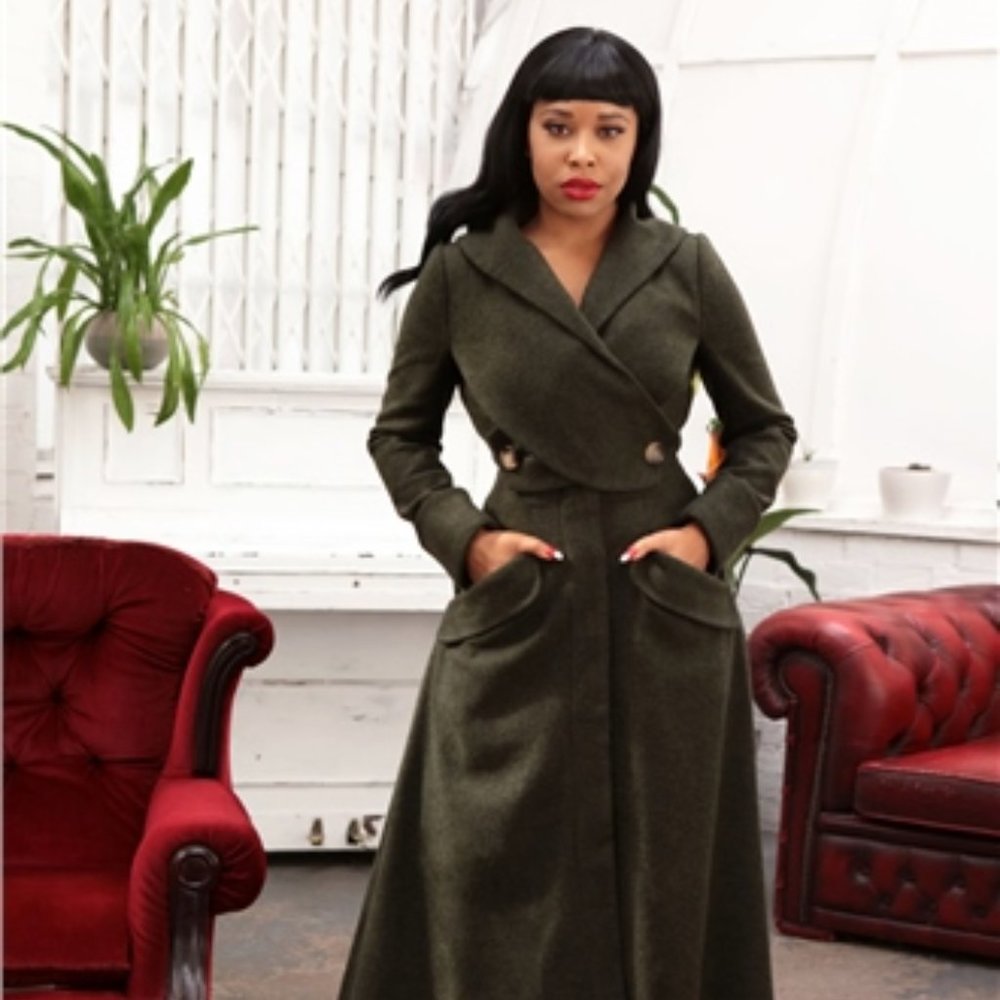 Collectif US 8/M Olive Green Double Wrap Coat